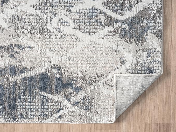 Adel Modern Area Rug for Living Room, 4x6 Rustic Distressed Abstract Blue Rug, Medium Pile Stain Resistant Carpet for Bedroom, Dining Room or Kitchen (4' x 6', Blue)