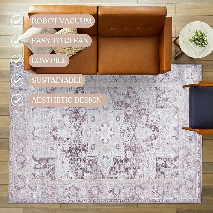 Washable Area Rug. Modern Farmhouse. Vintage. Turkish. Bohemian. Distressed. Oriental. Traditional. Rugs for Living Room. Dining. Bedroom. Office. Entryway. Foyer. (861PP, 9'5" x 14')