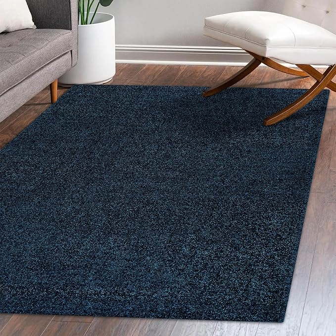 Eyely UES100C-14 Supersoft Haze Solid Low-Pile Indoor Area Rug, Coastal, Bohemian, Minimalist, Classic, Casual for Bedroom,Kitchen,Living Room,Non Shedding,Easy-Washing, Blue, 10 X 14