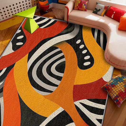 Abstract Rug - 2x3 Area Rugs, Retro Pop Art Colorful Entryway Rug, Hippie Aesthetic Funky Low Pile Fade Resistant Indoor Small Mats Home Decor #C092