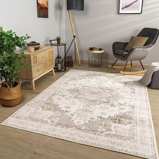 Paco Home Vintage Area Rug with Faded Oriental Pattern in Beige, Size: 7'10" x 11'2"