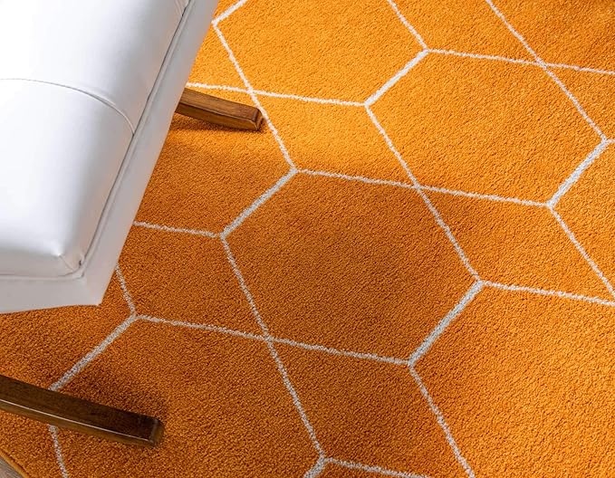 Unique Loom Trellis Frieze Collection Area Rug - Geometric (10' x 14' 1", Orange/ Ivory)