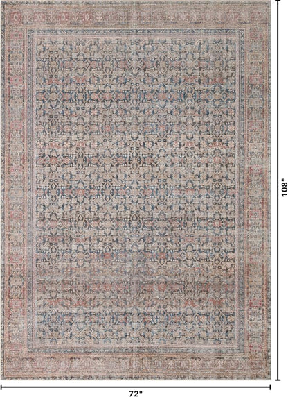 Kuden 6x9 Area Rug, Machine Washable Area Rug with Non-Slip Backing, Vintage Style, Soft, Easy Clean, Low Pile Rug for Living Room, Bedroom, Dining Room