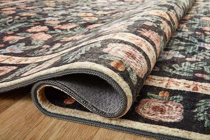 Loloi Rifle Paper Co. Eden Collection EDE-02 Mughal Garden Black 5'-0" x 7'-6" Area Rug feat. CloudPile™