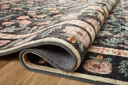 Loloi Rifle Paper Co. Eden Collection EDE-02 Mughal Garden Black 5'-0" x 7'-6" Area Rug feat. CloudPile™