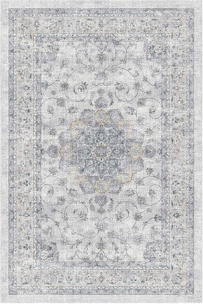 HUGEAR Entryway Machine Washable Area Rugs 2x3 Vintage Blue Small Neutral Style Non Slip Stain Resistant Low Pile Throw Carpet for Hallway Kitchen Retro Aesthetic Modern Decor