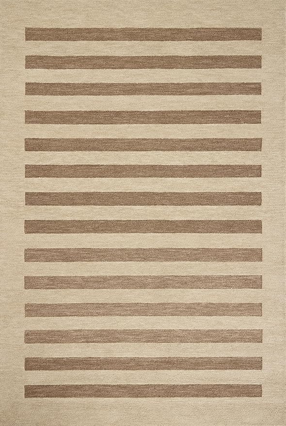 Loloi Leanne Ford Craven Collection CVN-05 Oatmeal/Bark 7'-9" x 9'-9" Area Rug Striped, Patterned, Neutral, Living Room, Bedroom, Dining Room