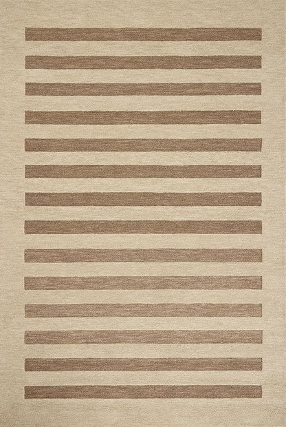 Loloi Leanne Ford Craven Collection CVN-05 Oatmeal/Bark 7'-9" x 9'-9" Area Rug Striped, Patterned, Neutral, Living Room, Bedroom, Dining Room
