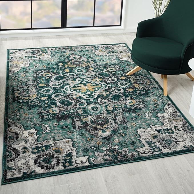 LUXE WEAVERS Moroccan Green 4x5 Medallion Area Rug for Living Rooms
