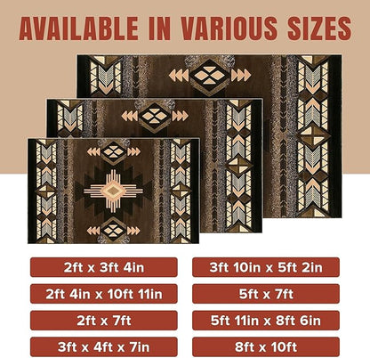 YHSF South West Native American Area Rug C318 - Easy Clean, Thick, Soft, Durable Native Tribal American Indian Inspired Rug for Bedroom/Living Room and More - Chocolate Brown, 2 ft 4 in x 10 ft 11 in
