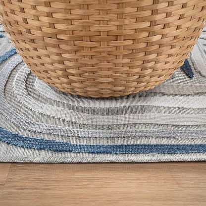 CAMILSON Indoor Outdoor Rug, Blue 8x10 Geometric Arch Striped Area Rugs for Patio and Home Areas, Easy-Cleaning Non-Shedding Living Room, Garden and Deck Washable Outside Carpet (8 x 10)