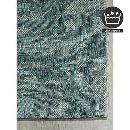 FH Home Outdoor Rug - Waterproof Easy to Clean Stain Resistant - Patio Indoor Outdoor Porch Deck Balcony Entryway - Modern Abstract - Freeport - Blue - 5ft 2in x 7ft 6in
