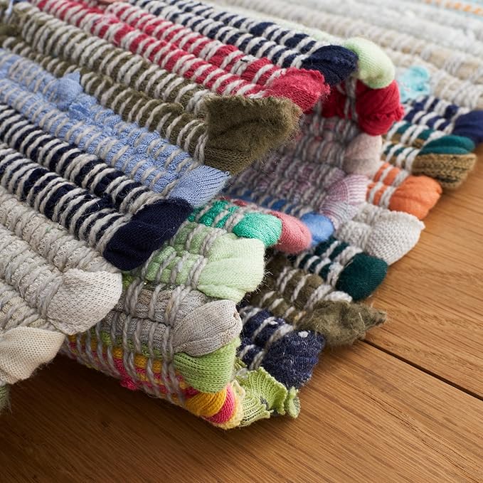 SAFAVIEH Rag Rug Collection Runner Rug - 2'3" x 6', Grey & Multi, Handmade Boho Stripe Cotton, Ideal for High Traffic Areas in Living Room, Bedroom (RAR121M)
