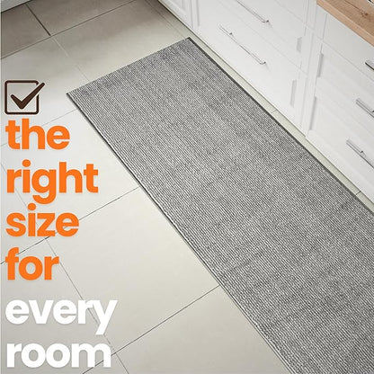 10ft Custom Cut Runner Rug for Narrow Hallways Kitchens - Striped Grey | Non-Slip & Washable | No-Fray Edge Finished