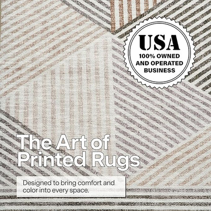 ReaLife Rugs Machine Washable Area Rug Runner - Living Room Bedroom Bathroom Kitchen Entryway Office - Padded Low Pile Stain Resistant Premium - Modern Geometric Contemporary - Miles - Beige 2'6"x6'
