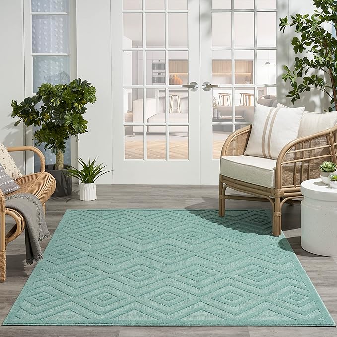 Nourison Home Versatile Aqua Teal 5' x 7' Area Rug - Easy Clean, Non Shedding, Bed Room, Living Room, Dining Room, Kitchen (5' x 7')