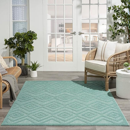Nourison Home Versatile Aqua Teal 5' x 7' Area Rug - Easy Clean, Non Shedding, Bed Room, Living Room, Dining Room, Kitchen (5' x 7')