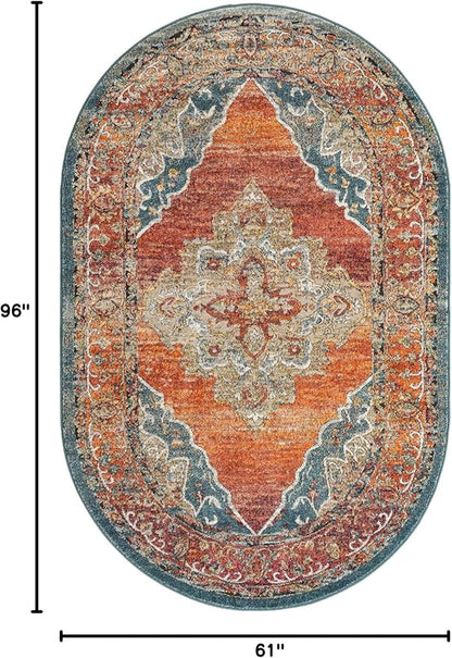 Unique Loom Isabella Collection Area Rug - Rossellini (5' 1" x 8' Oval, Rust Red/ Beige)