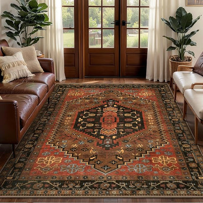 Ciicool 4x6ft Area Rug, Washable Non-Slip Throw Rug Vintage Kitchen Carpet for Entrance Bedroom Bedside Living Room Kitchen Laundry Bathroom Decor