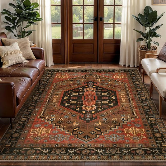 Ciicool 4x6ft Area Rug, Washable Non-Slip Throw Rug Vintage Kitchen Carpet for Entrance Bedroom Bedside Living Room Kitchen Laundry Bathroom Decor
