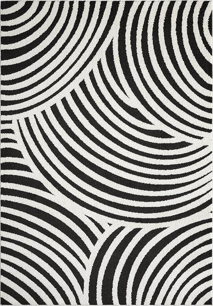 Abani Nomad Cream & Black Area Rug 6' x 9' for Living Room, Bedroom - Black Linear Curves Design - Durable & Easy to Clean