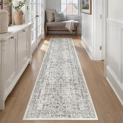 Black Runner Rug 3x12 Hallway Machine Washable Kitchen Vintage Distressed Non Slip Long Carpet Indoor Retro Floral Bedroom Accent Throw Rug for Bathroom Office Laundry Dining Room