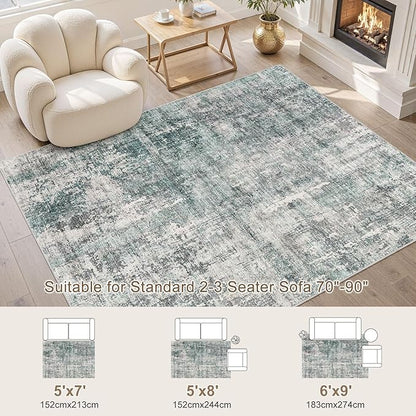 6x9 Area Rug Living Room Rugs - Washable Neutral Modern Abstract Soft Thin Large Rug Indoor Floor No Slip Rug Carpet for Bedroom Under Dining Table Home Office Decor - Green/Grey