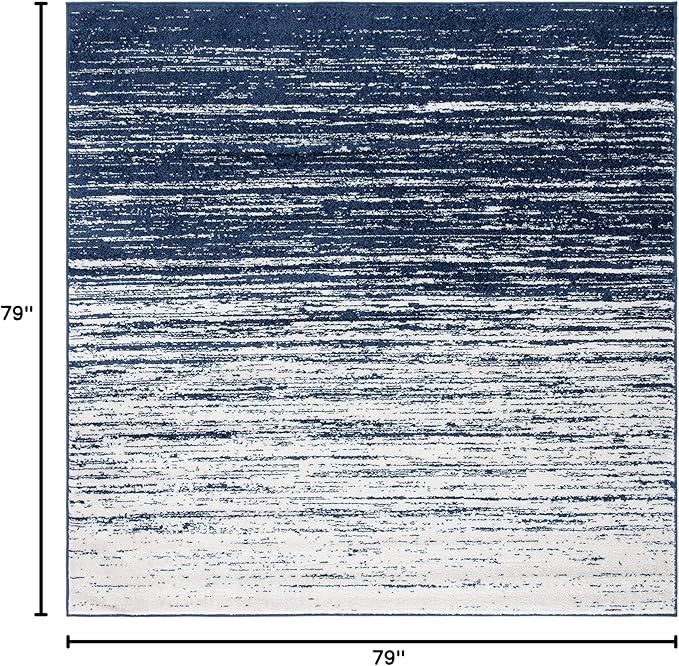 SAFAVIEH Adirondack Collection Area Rug - 6'7" Square, Navy & Ivory, Modern Ombre Design, Non Shedding & Easy to Clean, Ideal for Living Room, Bedroom, Office, Dining Space (ADR113N)