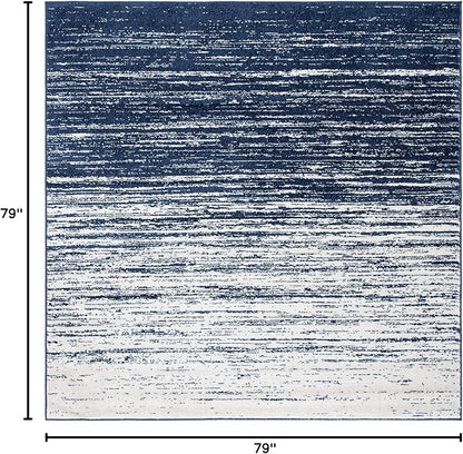 SAFAVIEH Adirondack Collection Area Rug - 6'7" Square, Navy & Ivory, Modern Ombre Design, Non Shedding & Easy to Clean, Ideal for Living Room, Bedroom, Office, Dining Space (ADR113N)