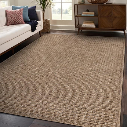 Beverly Rug Easy Jute Natural Rug 6x9 Solid Washable Durable Outdoor Indoor Area Rugs for Living Dining Room Patio Office Stain Resistant Non Shedding Casual Indoor Outside Carpet (6 x 9 Natural)