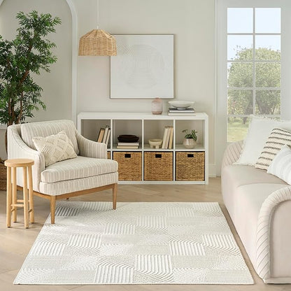 Nourison Home Textured Home Ivory 3'11" x 5'11" Area Rug - Easy Clean, Non Shedding, Bed Room, Living Room, Dining Room, Kitchen (4' x 6')