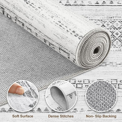 Nakagishi Round Rug Boho Area Rugs: 5x5 Washable Large Circle Neutral Soft Stain Resistant Non-Slip Carpet for Women Aged 25-45 Farmhouse Decor Enthusiasts - Living Room Bedroom Dining Room Nursery