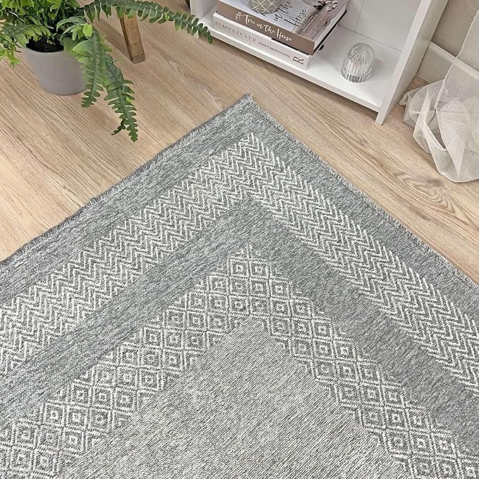 Alfa Rich 4x6 Light Gray Washable Area Rugs for Living Room Bedroom Kitchen Dining Cotton Decor Rug
