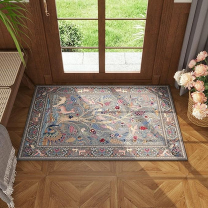 Rugcomf Indoor Door Mat 2x3 Rug Vibrant Tree of Life-Patterned Vintage Machine Washable Small Area Rug Non-Slip Low Pile Throw Rugs for Entryway Kitchen Front Door Entrance Entry Kids Room, Grey