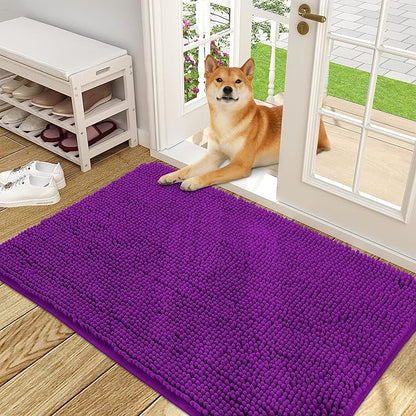 OLANLY Dog Door Mat for Muddy Paws 48x30, Absorbs Moisture and Dirt, Absorbent Non-Slip Washable Doormat, Quick Dry Chenille Mud Mat for Dogs, Entry Indoor Entryway Carpet for Inside Floor, Purple