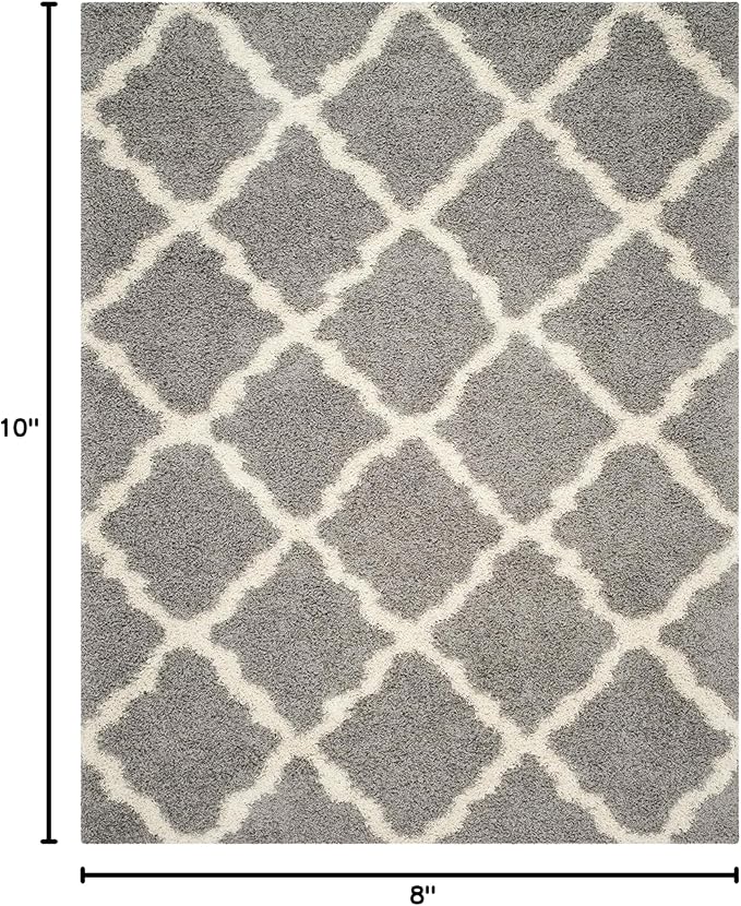 SAFAVIEH Area Rug 8x10 - Dallas Shag Collection - Large - Grey & Ivory, Trellis Pattern, Non-Shedding & Easy Cleaning, Plush Thick Pile, Ideal for Living Room, Bedroom, Dining Space (SGD257G)