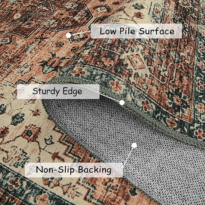 Moynesa Ultra-Thin Washable Round Rug - 5ft Entryway Round Rug Vintage Kitchen Mat, Non-Slip Non-Shedding Stain Resistant Bedroom Carpet for Indoor Living Dining Room Coffee Table Nursery