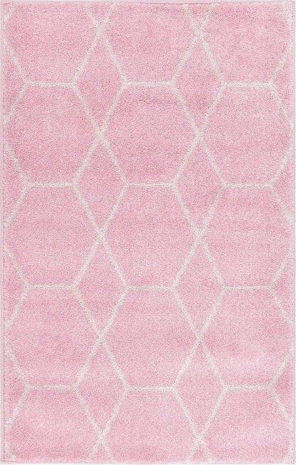 Unique Loom Trellis Frieze Collection Area Rug - Geometric (2' x 3' 1", Light Pink/ Ivory)