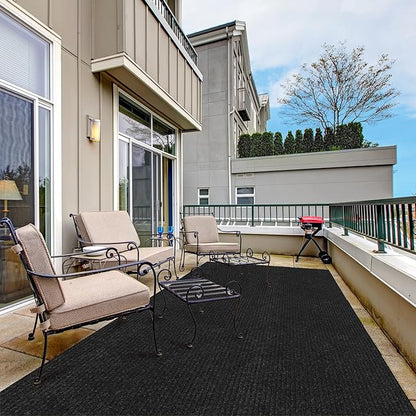 Ottomanson 3'11" x 7' Mud Mat Area Rug Scraper Carpet - Non-Slip, Dirt Trapping for Indoor & Outdoor Use - Ideal for Entryway, Garage, Kitchen, Patio & High-Traffic Areas, Black