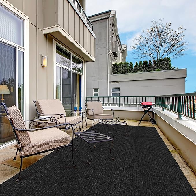 Ottomanson 3'11" x 34' Hallway Runner with Scraper Pile - Extra Durable Non-Slip Rug Mat for Indoor & Outdoor Use - Ideal for Kitchen, Entryway & Garage - High-Traffic Carpet, Black