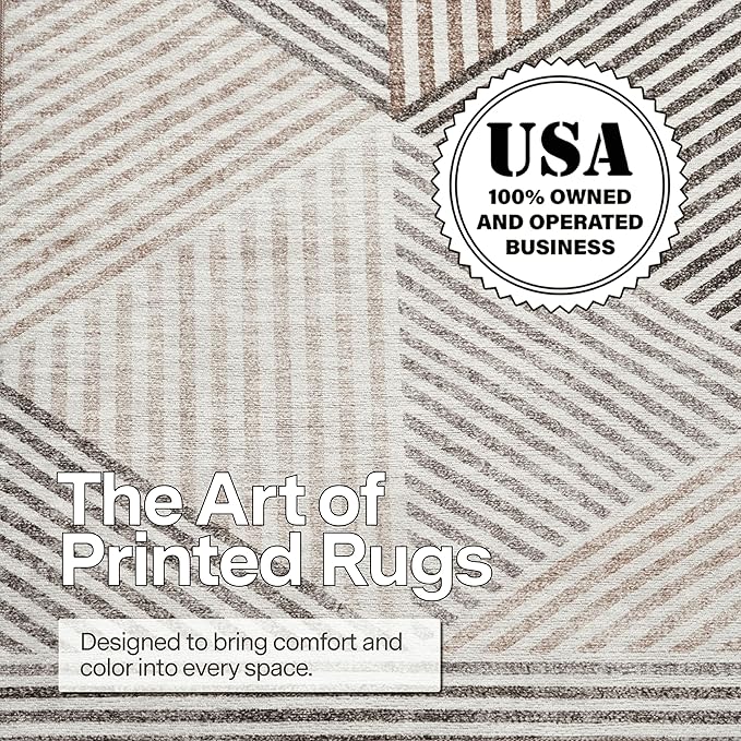 ReaLife Rugs Machine Washable Area Rug - Living Room Bedroom Bathroom Kitchen Entryway Office - Padded Low Pile Stain Resistant Premium - Modern Geometric Contemporary - Miles - Beige 5' x 7'