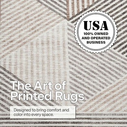 ReaLife Rugs Machine Washable Area Rug - Living Room Bedroom Bathroom Kitchen Entryway Office - Padded Low Pile Stain Resistant Premium - Modern Geometric Contemporary - Miles - Beige 5' x 7'