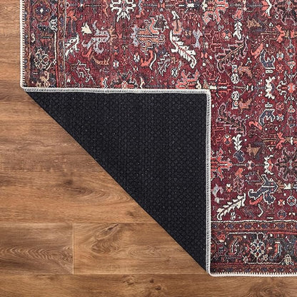 Bloom Rugs Washable Non-Slip 4' x 6' Rug - Burgundy Traditional Bordered Area Rug for Living Room, Bedroom, Dining Room, and Kitchen - Exact Size: 4' x 6'