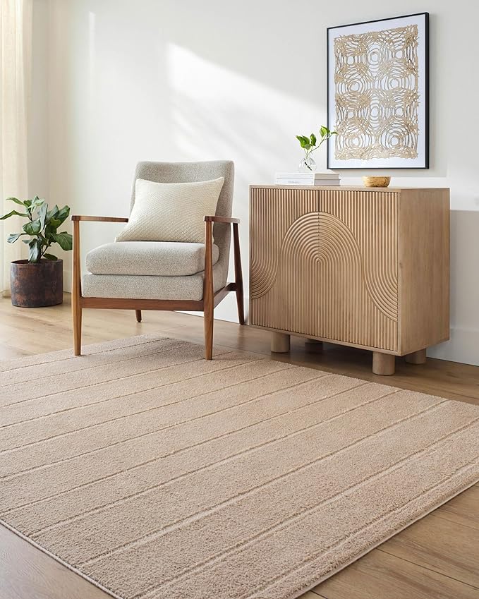 Livabliss x Our PNW Home Cascade Minimalist Striped Area Rug, 10' x 14', Taupe