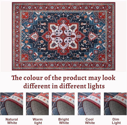 Tangsoo Oriental Red Rug 4x6 Washable Vintage Rugs Non Slip Indoor, Distressed Carpet for Living Room, Dining Room, Soft Low Pile Rugs Boho Foldable Floor for Bedroom Dorm Bedside Bathroom