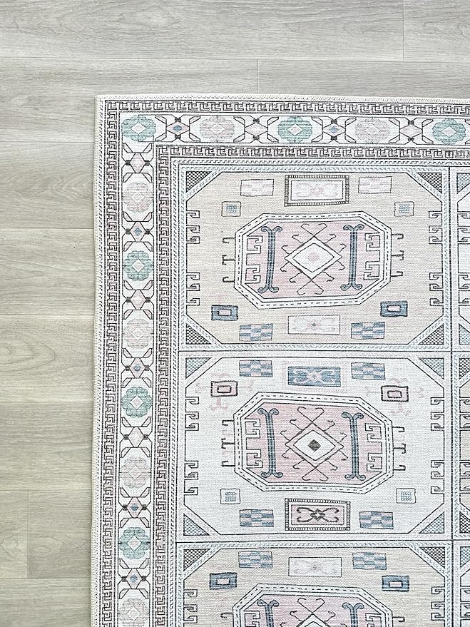 Fame Living Faded Oushak Rug, Turkish Vintage Floral Pastel Large Oversized Area Rugs for Living Room Dining Bedroom Kitchen Bathroom Nursery (848CrNv, 2' x 3')