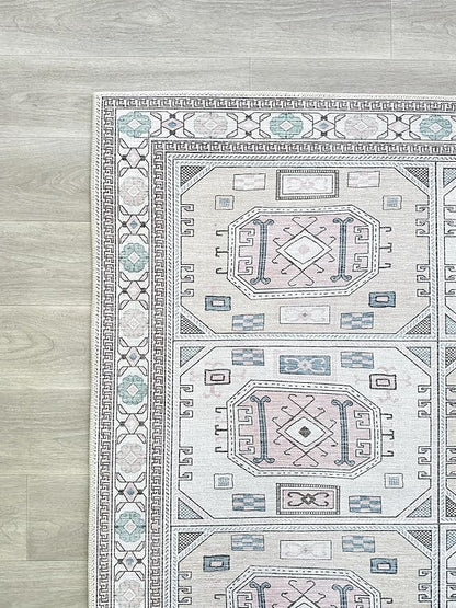 Fame Living Faded Oushak Rug, Turkish Vintage Floral Pastel Large Oversized Area Rugs for Living Room Dining Bedroom Kitchen Bathroom Nursery (848CrNv, 2' x 3')
