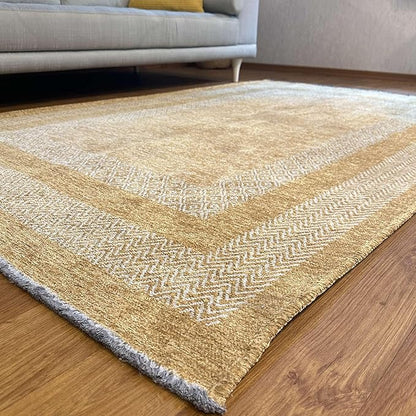 Alfa Rich 5x8 Amber Gold Washable Area Rugs for Living Room Bedroom Kitchen Cotton Pet Friendly Rug
