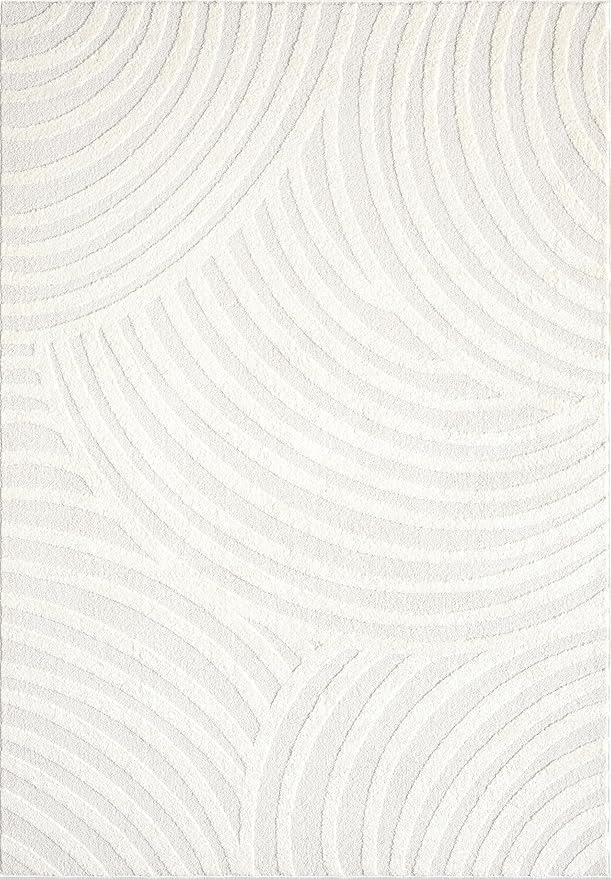 Abani Nomad Cream Tone-on-Tone Area Rug 5' x 8' for Living Room, Bedroom - Linear Curves Pattern - Durable & Easy to Clean