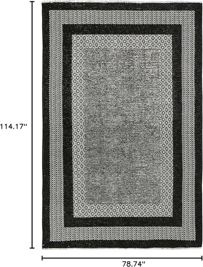 Alfa Rich 7x10 Black Washable Area Rugs for Living Room Bedroom Kitchen Dining Cotton Rug